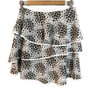 Club Monaco White and Black Floral Tiered Ruffle Skirt